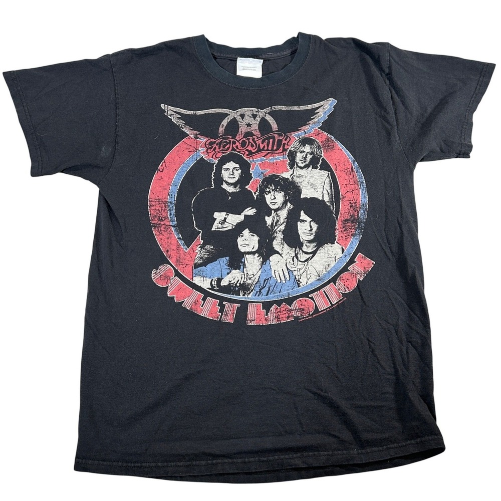 Aerosmith Sweet Emotion Band Graphic T-Shirt Hanes Heavyweight Black Medium